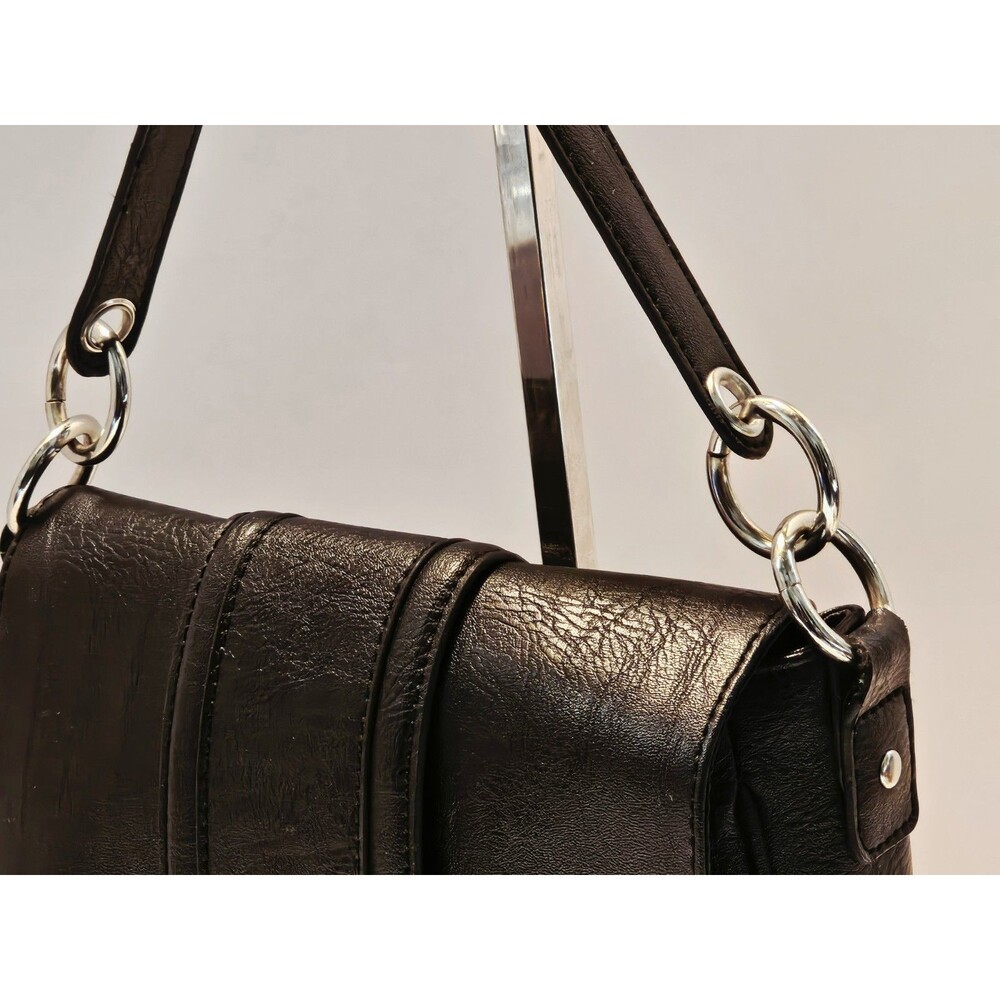 Nicole Miller Black Crossbody Bag Saddle Purse Vegan Leather Small Messenger EUC - Picture 6 of 15